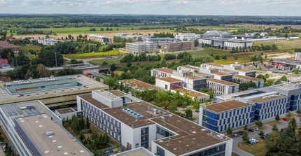 Aerial drone image of the Golm campus with several research buildings