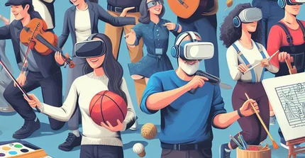Lehrkräfte aus den Bereichen Sport, Musik und Kunst tragen VR-Brillen