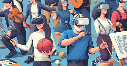 Lehrkräfte aus den Bereichen Sport, Musik und Kunst tragen VR-Brillen