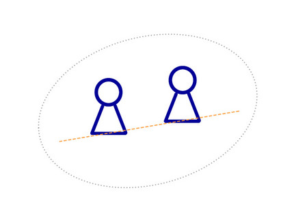 Logo der Sprachlerntagung: zwei abstrakte Figuren in einer Ellipse; Grafik
