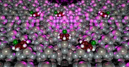 Artistic illustration of the STM manipulation of Chlorobenzene on a Si(11)-7x7 surface. Image: T. Klamroth