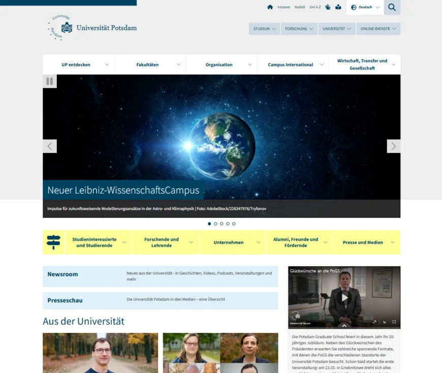 Die Ansicht der Webseite im Frontend.