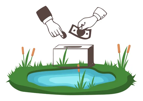 Illustration Teich mit Sparbüchse