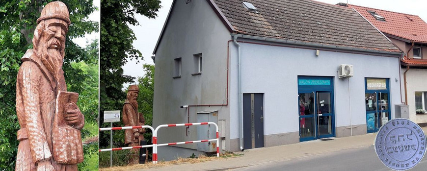 Synagoge von Pszczew mit Siegel der Jüdischen Gemeinde