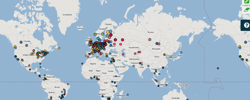 Global map showing international cooperation projects of the University of Potsdam