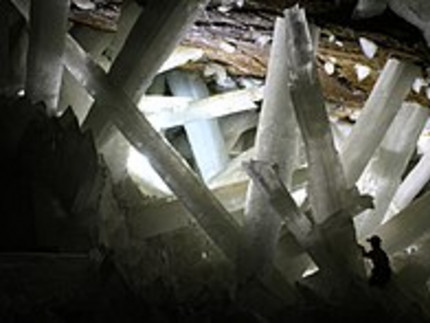 Large gypsum crystals in the Naica cave in Mexico