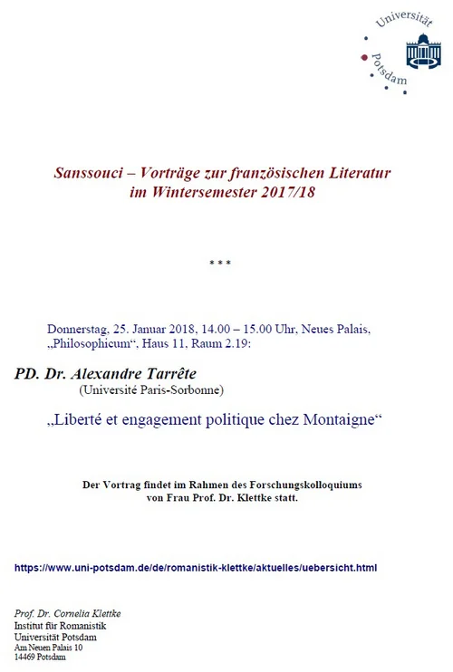 Gastvortrag zur französischen Literatur im Wintersemester 2017/18