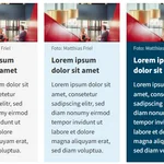 Teaser-Karte in der Inhaltsspalte mit fünf gleich breiten Boxen und mehrfarbigen Teasern