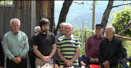 Svan funeralsingers in the village of Latali.