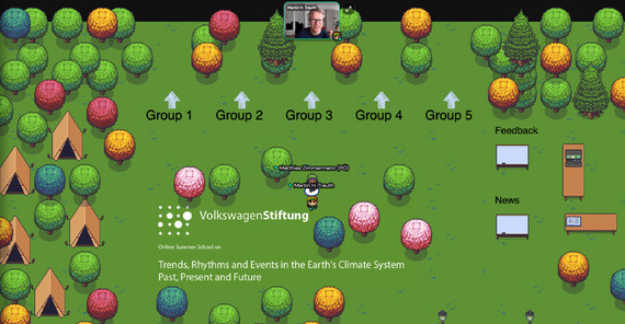 Prof. Martin Trauth, Organisator der Sommerschule „Trends, Rhythms and Events in the Earth's Climate System Past, Present and Future“, führt durch den virtuellen Campus in „gather.town“. | Foto/Screenshot: Matthias Zimmermann