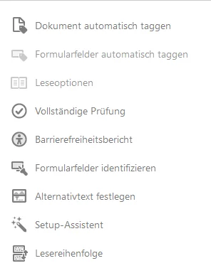 Screenshot Adobe Pro Werkzeuge Barrierefreiheit