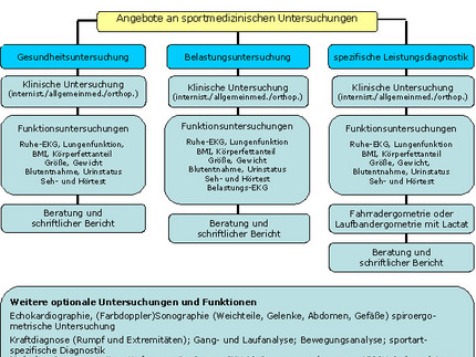 Schematische Darstellung des Leistungsangebots für Sportmedizinische Untersuchungen