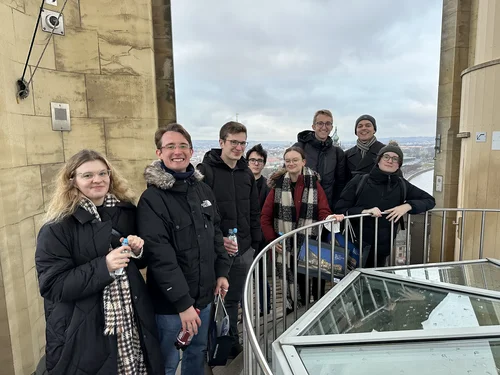 Excursion participants on the tower of Dresden's Frauenkirche