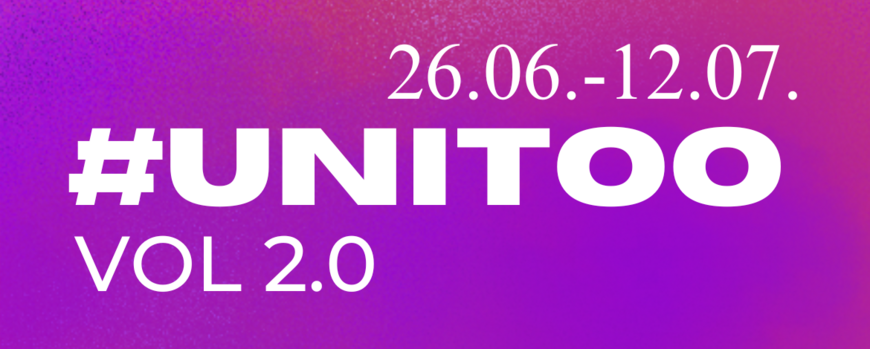 Lila Hintergrung mit dem Schriftzug "26.06-12.07, #unitoo Vol. 2"