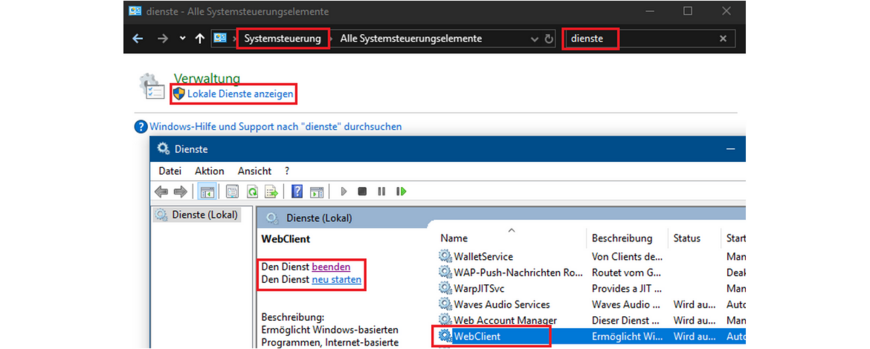 Windows Explorersuche nach Webclient