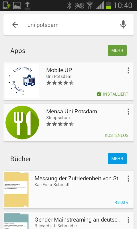 Suche im Play Store nach Uni Potsdam