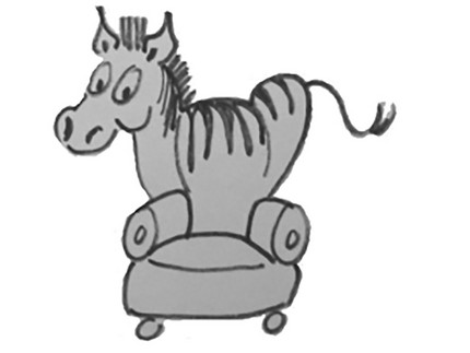 Zeichnung eines Esels und eines Sessels