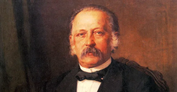 Ein Ausschnitt des Gemäldes "Theodor Fontane" von Carl Breitbach, 1883. Gezeigt wird Theodor Fontane im schwarzen Anzug mit Fliege bis zu den Schultern.