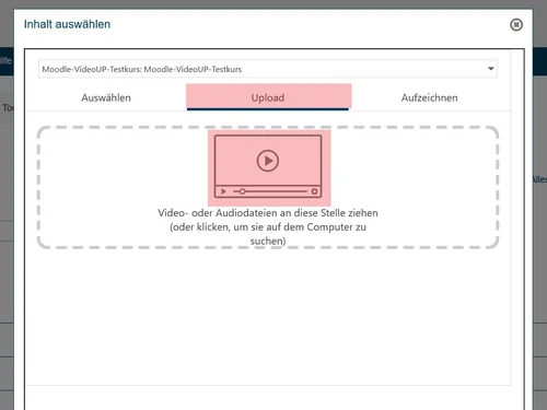 Fenster zum Hochladen des Videos