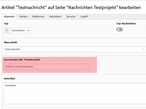 Darstellung der Webadresse einer Nachricht