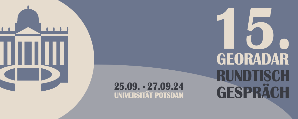 Uni Logo und Info zur Veranstaltung Georadar Rundtischgespräch 2024