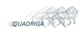 Schriftzug Quadriga und Grafik Pferd