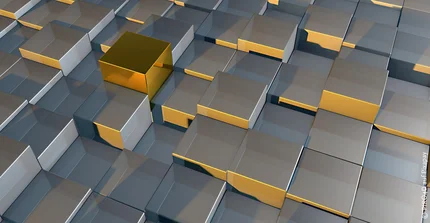 dicht gestapelte metallische Würfel mit goldenem Glanz