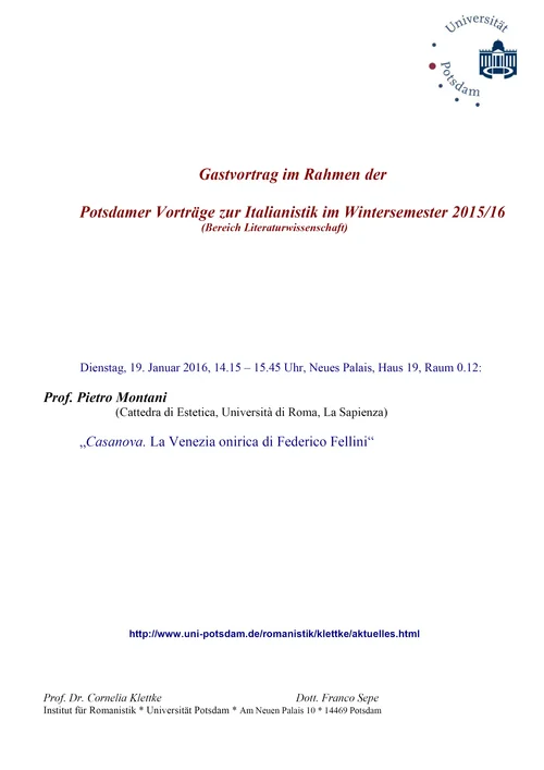 Potsdamer Vorträge zur Italianistik im Wintersemester 2015/16