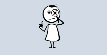 Comic-Männchen schaut durch eine Lupe