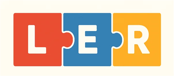 Drei Puzzelstücke mit den Buchstaben "L", "E" & "R"