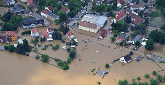 Überschwemmte Stadt, aus der Vogelperspektive