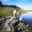 Water sampling at Van Bach Dam, Namibia
