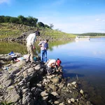 Water sampling at Van Bach Dam, Namibia