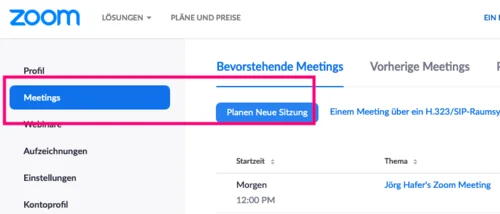 Screenshot Meeting Planen und Einrichten 001