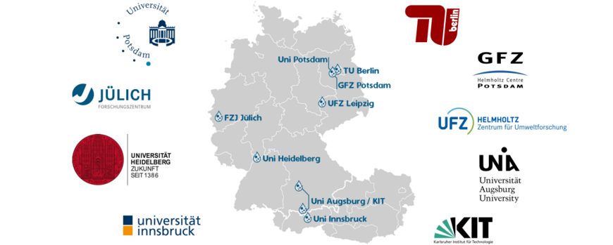 Map of Germany and Austria showing the participating universities and institutes | graphic: cosmic sense consortium