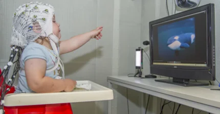 Child with an EEG-cap on their head