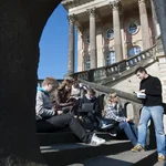 Students on the stairs of the Communs, 2011