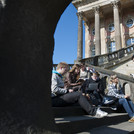 Students on the stairs of the Communs, 2011