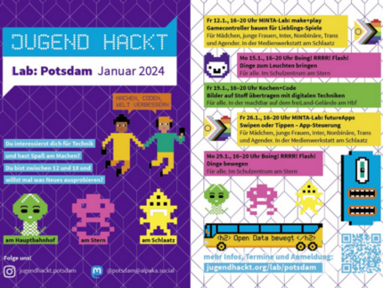 Flyer mit Terminen Jugend Hackt Lab:Potsdam Januar 2024