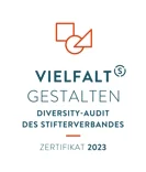 Logo Vielfalt gestalten Diversity-Audit des Stifterverbandes Zertifikat 2023