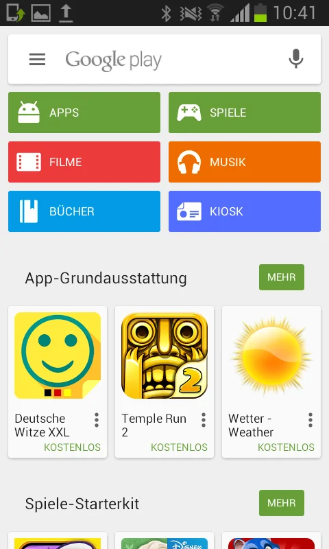 Startseite des Google Play Stores