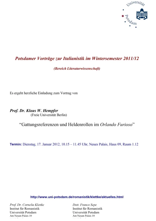 Potsdamer Vorträge zur Italianistik im Wintersemester 2011/12