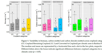 Figure 5 from the publication showing biomass, emission and carbon pools comparing climate zones and land-use types