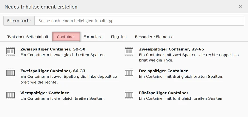 Container anlegen - der neue Reiter