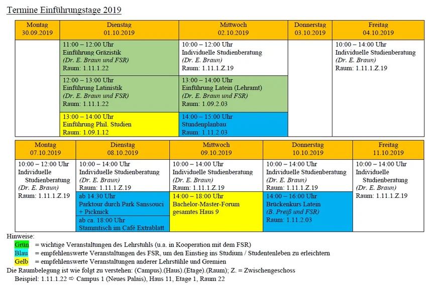 Einführungsveranstaltungen 2019