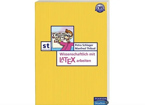 Gelbes Cover mit Titel und gezeichneter Figur vor mit Formeln beschriebener Tafel