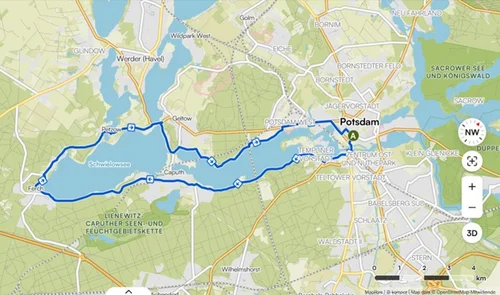 Karte der Route Fahrradtour PoGS rund um den Schwielowsee.
