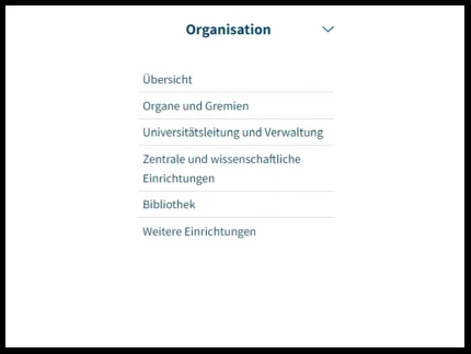 Das ist der Bereich „Organisation“. Der Bereich im Bild ist aufgeklappt.