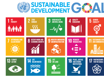 The 17 sustainability goals by UN are visualized with small symbol for each goal