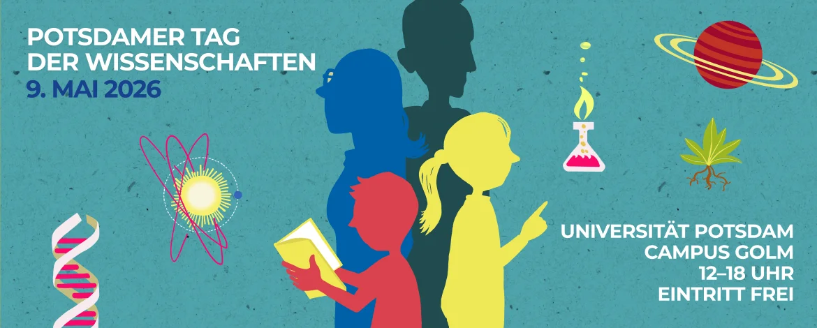 Familie mit wissenschaftlichen Symbolen im Hintergrund - 